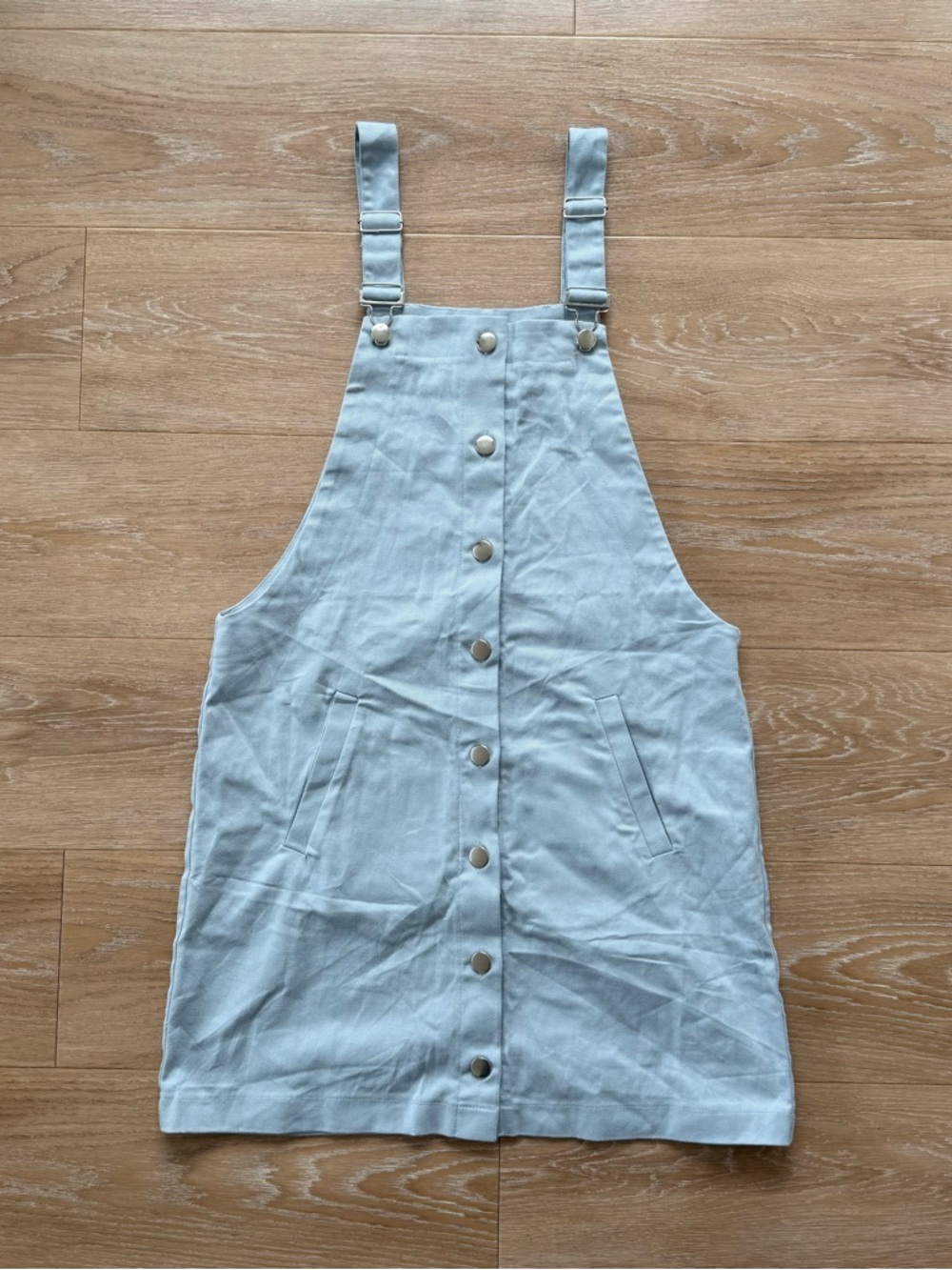 NWT Francesca’s light blue overall mini dress